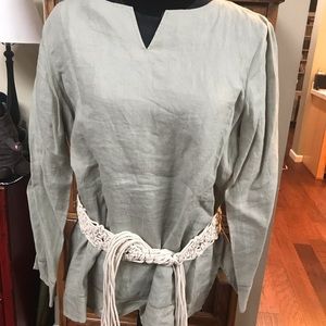 Units Sage green Linen Tunic With Macramé Belt